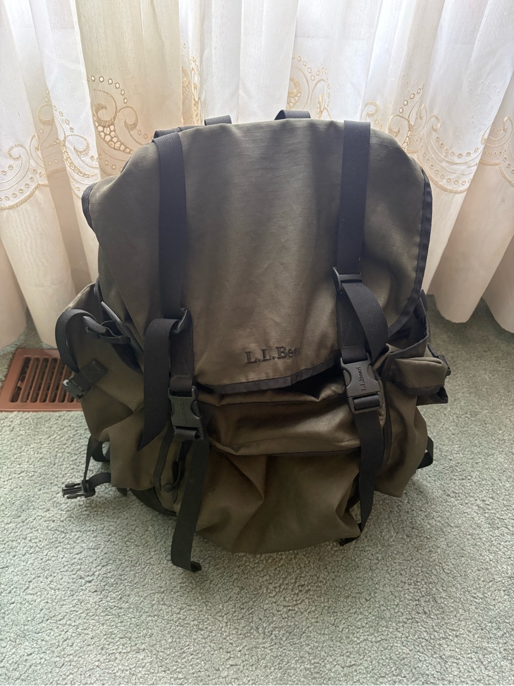 Vintage L.L. Bean Large Olive Green Ripstop Hiking Backpack